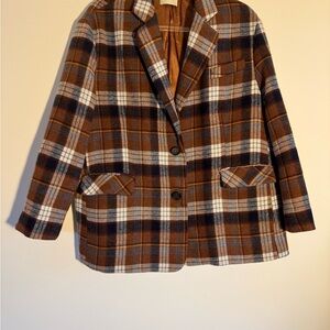 Elegant Plaid Women's Blazer in Brown and Blue